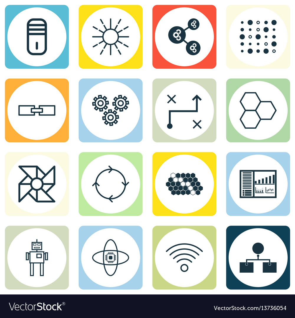 Set of 16 robotics icons includes wireless vector image Set of 16 robotics icons includes wireless