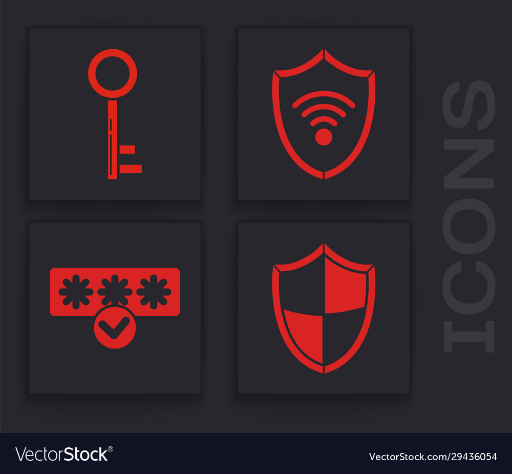 Set shield key with wifi wireless vector image Set shield key with wifi wireless