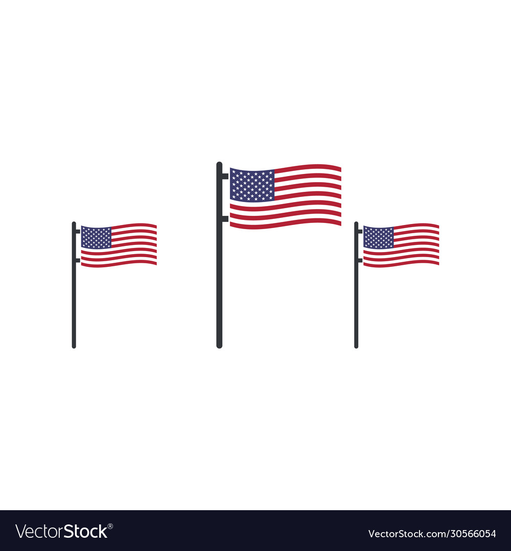 Three usa waving flags on flag poles july 4