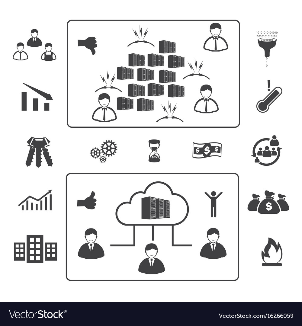 Big data icons set cloud computing