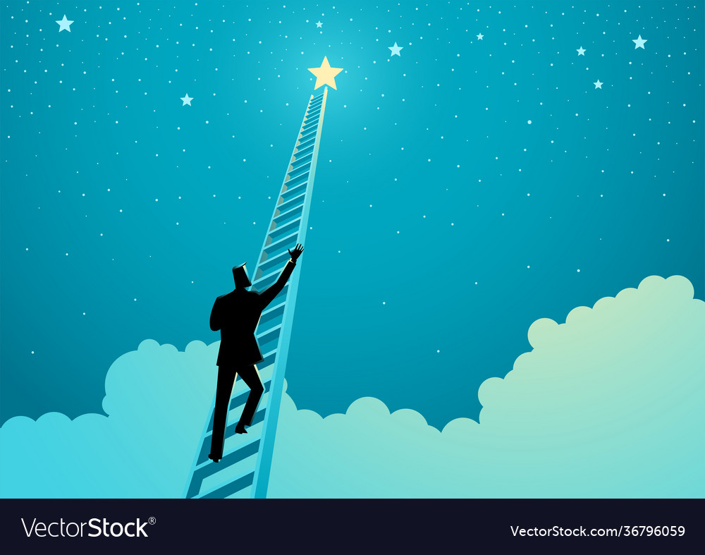 Businessman climbing a ladder to reach out for Vector Image