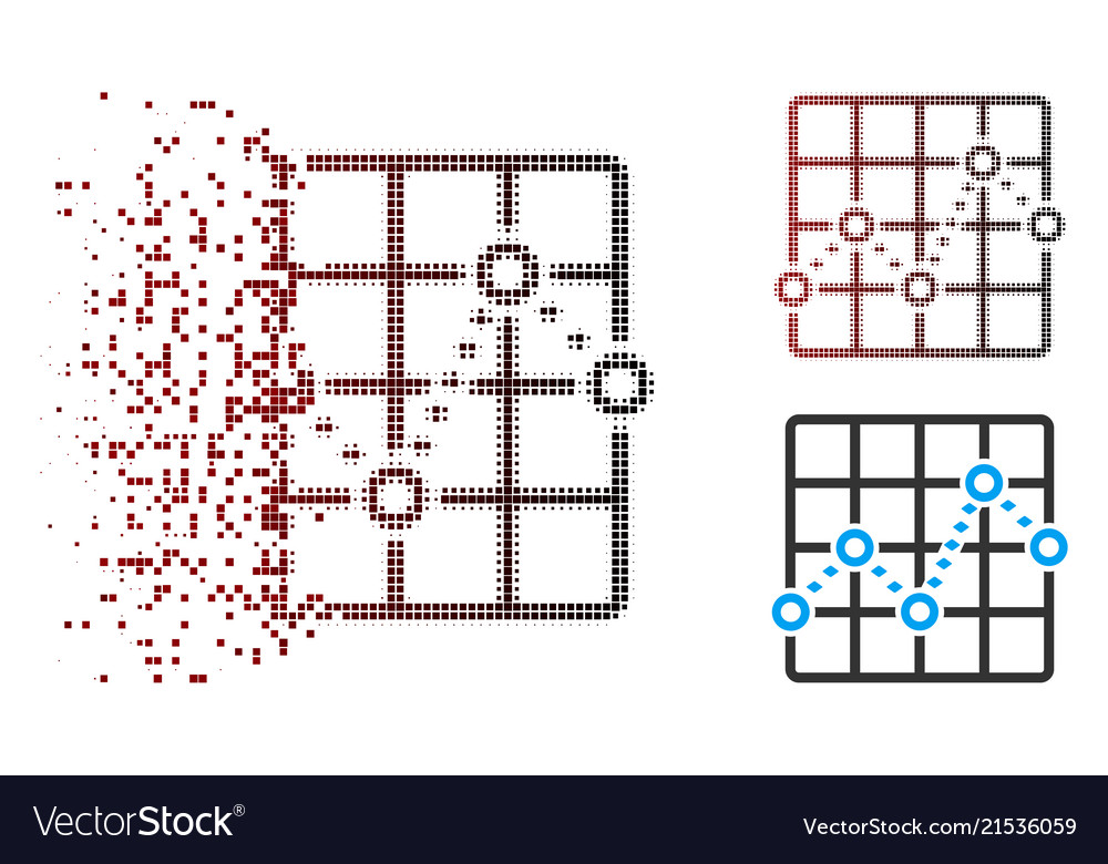 Damaged pixel halftone dotted line grid plot icon vector image Damaged pixel halftone dotted line grid plot icon
