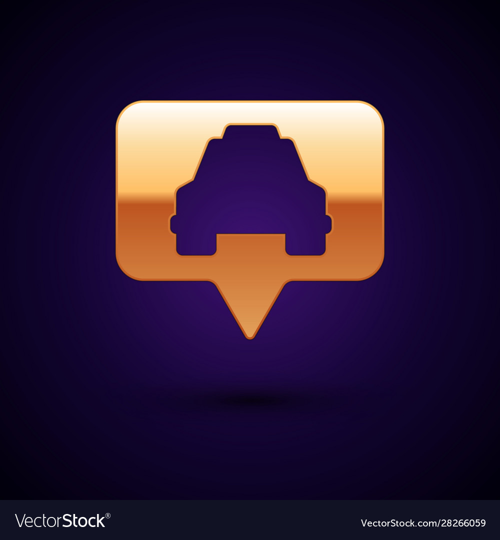 Gold map pointer with taxi icon isolated on dark vector image Gold map pointer with taxi icon isolated on dark