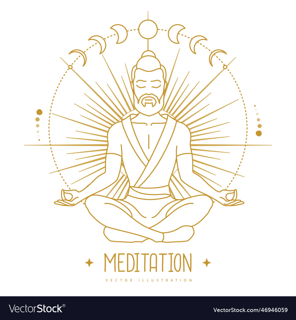 Handsome Man Meditation In Lotus Position Vector Image