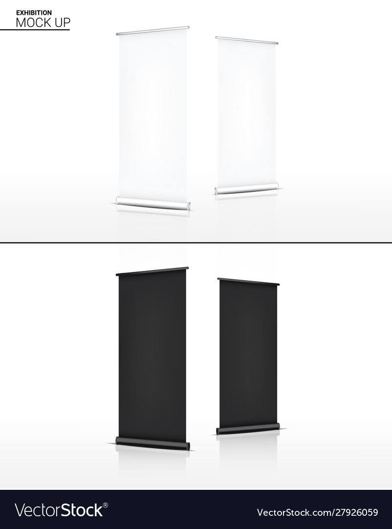 Mock up realistic roll banner kiosk display 3d