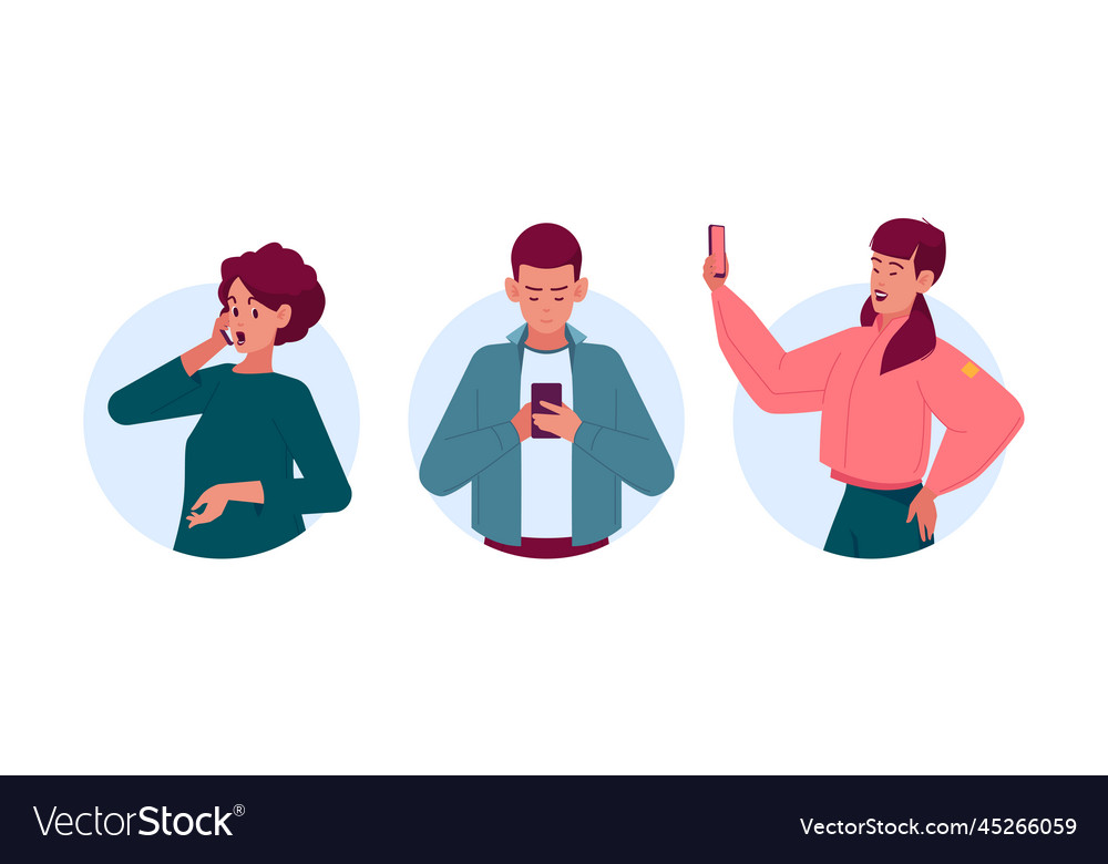 People with phones isolated round icons or avatars