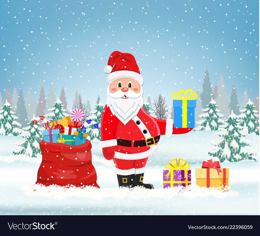 Santa claus with a bag of toys Royalty Free Vector Image