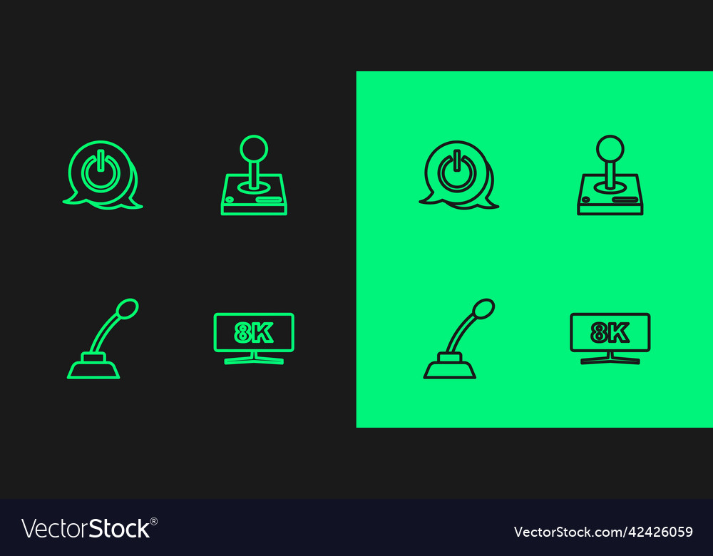 Set line computer monitor microphone power vector image Set line computer monitor microphone power