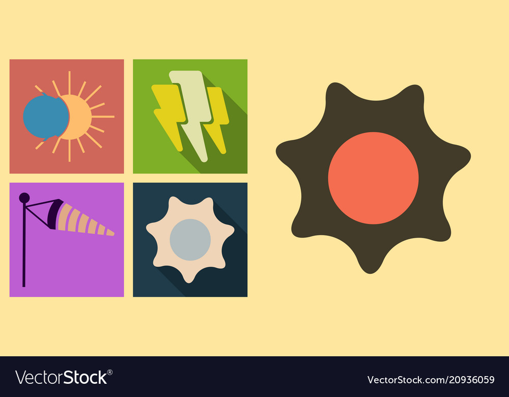 Set of weather icons in flat style with shadow
