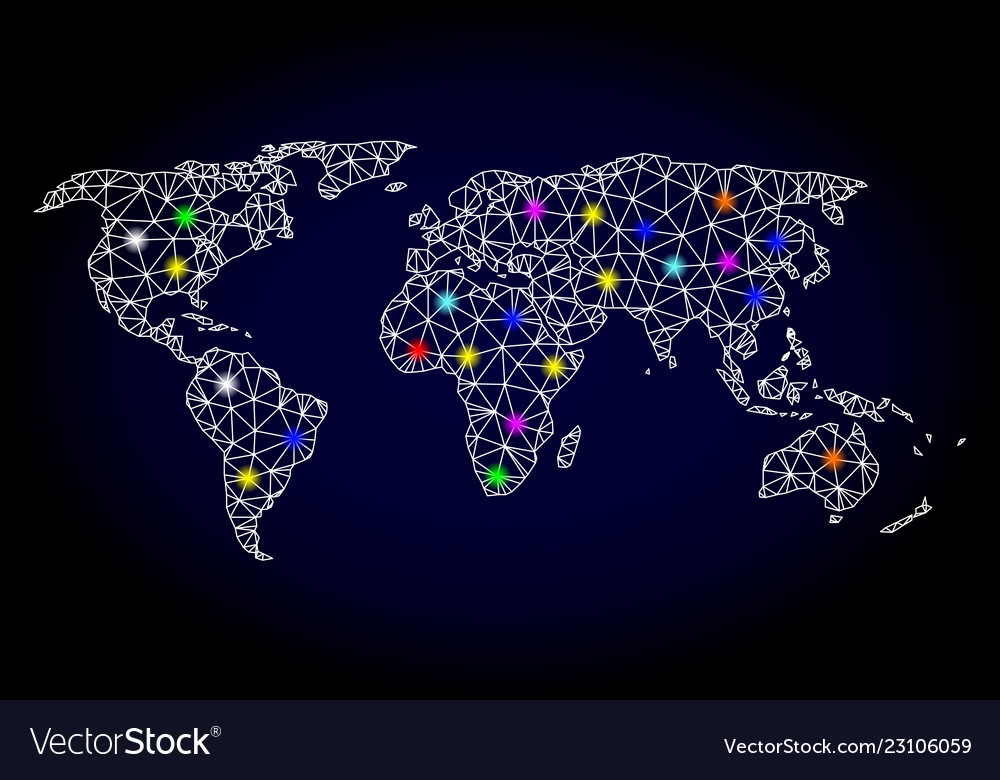 Wire frame mesh map of world with light vector image Wire frame mesh map of world with light
