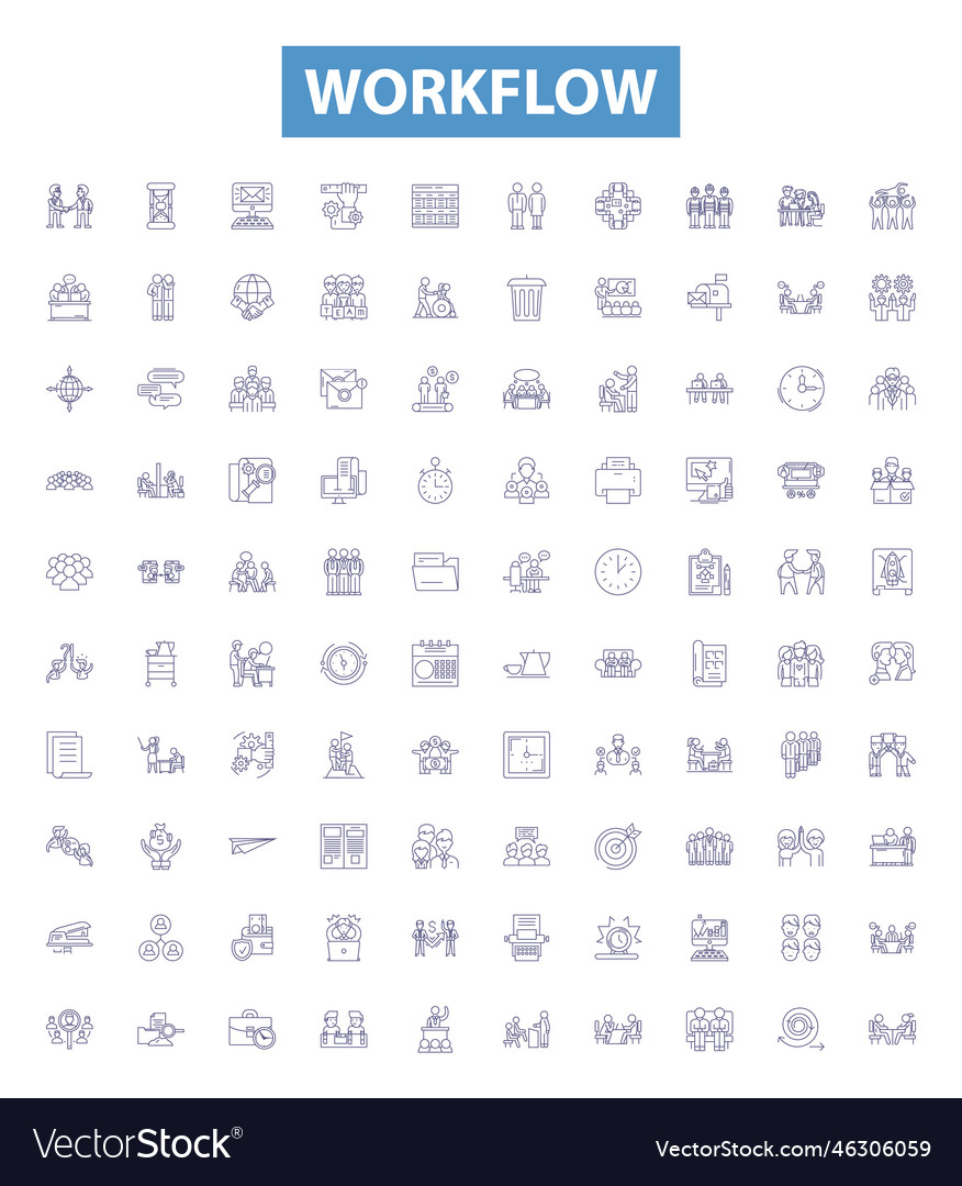 Workflow line icons signs set process