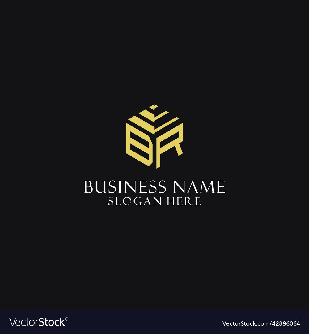 Br initial monogram with hexagon shape logo