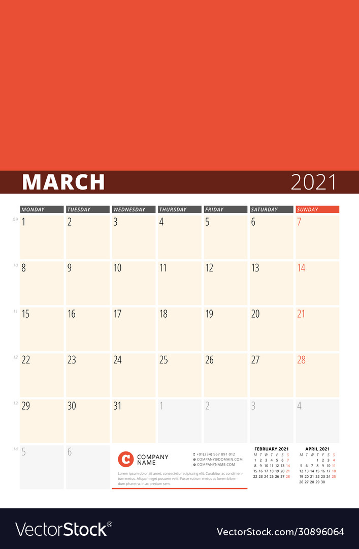 Corporate design planner template for march 2021