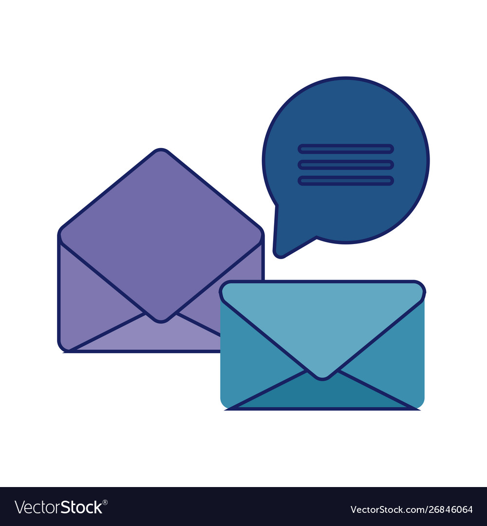 Envelopes open and closed with speech bubble
