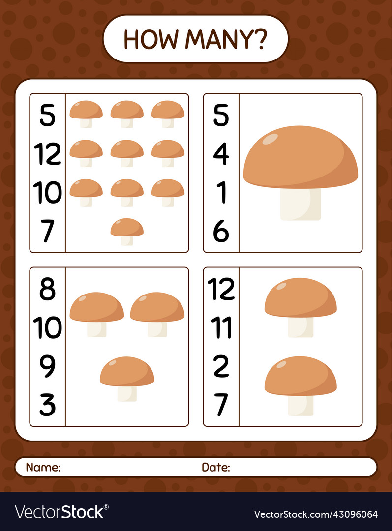 How many counting game with mushroom worksheet Vector Image How many counting game with mushroom worksheet