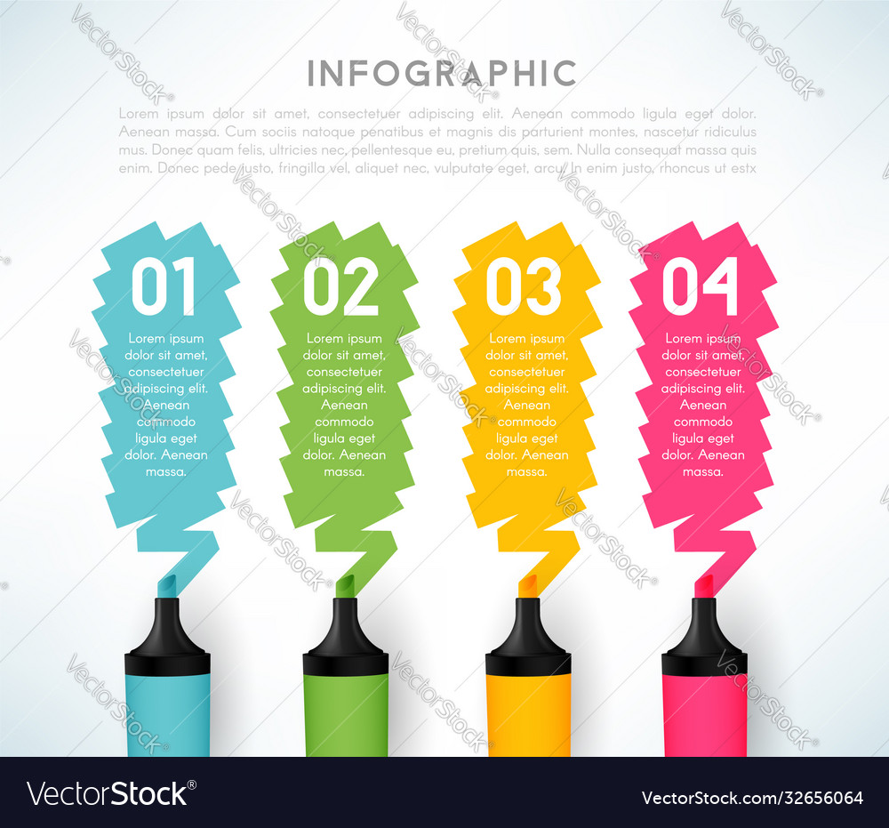 Infographic template pen markers with color text