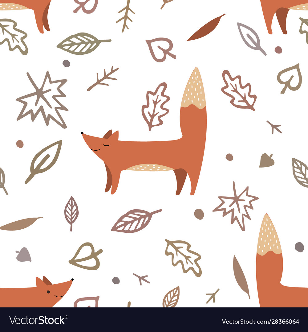 Lovely seamless pattern with cute foxes and autumn vector image Lovely seamless pattern with cute foxes and autumn