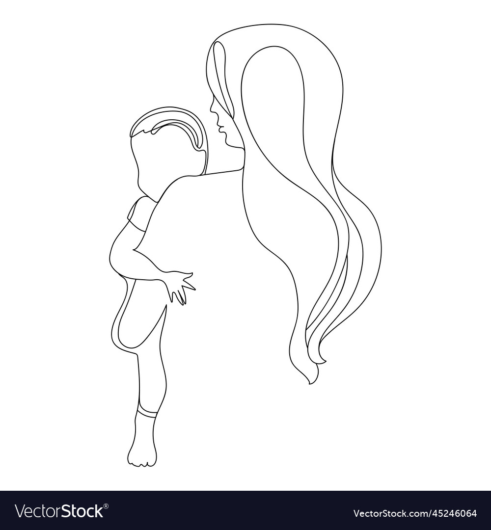 Minimalistic silhouette of woman holding baby line