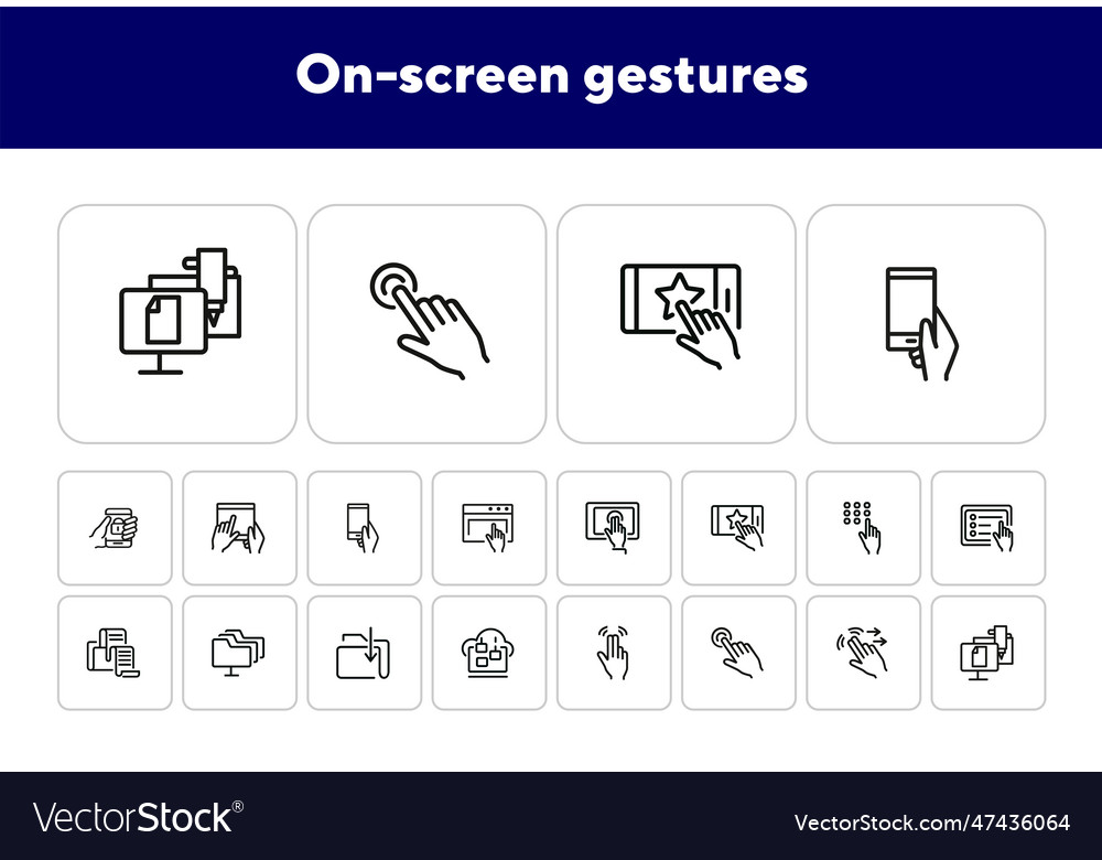 On-screen gestures line icon set vector image On-screen gestures line icon set