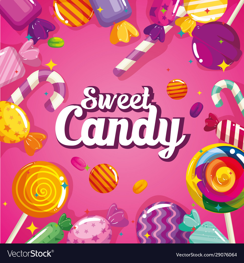 Poster sweet candy with caramels Royalty Free Vector Image