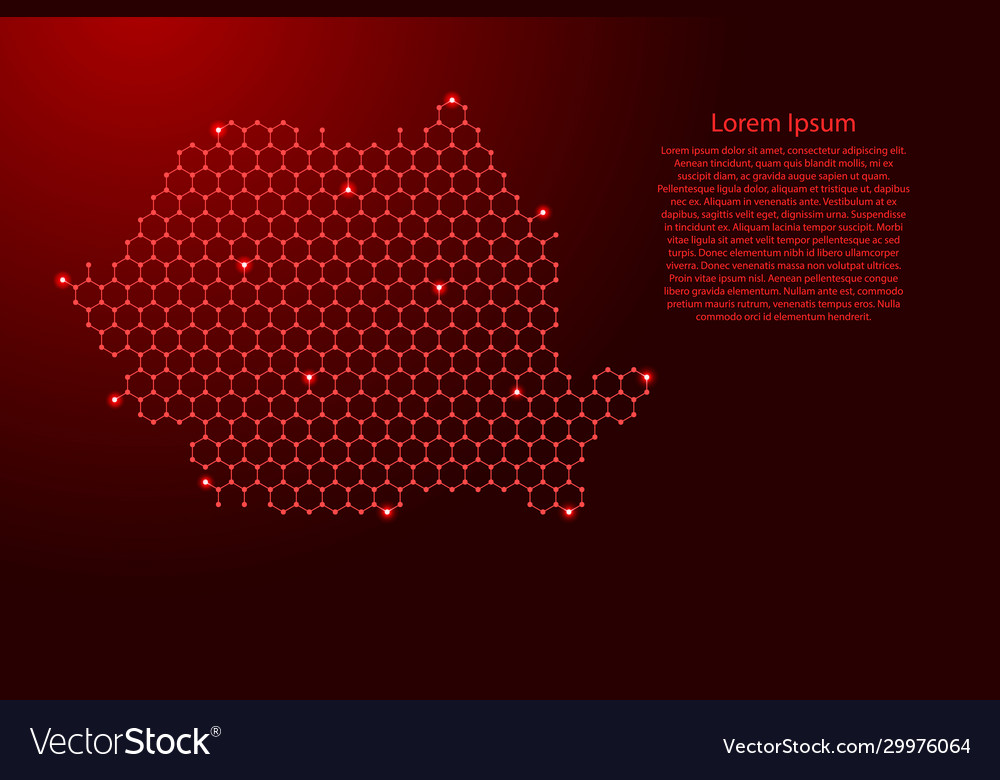 Romania map from futuristic hexagonal shapes vector image Romania map from futuristic hexagonal shapes