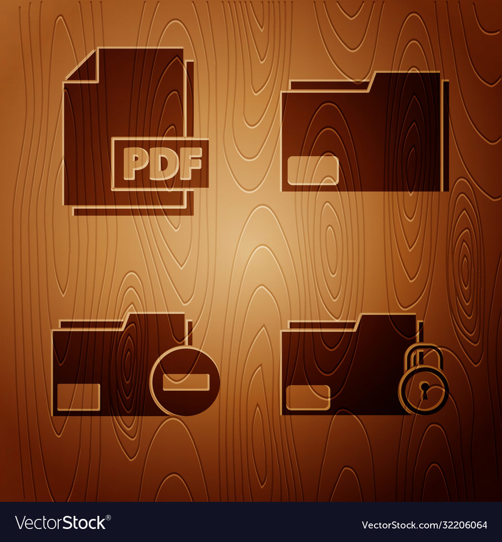 Set folder and lock pdf file document vector image Set folder and lock pdf file document