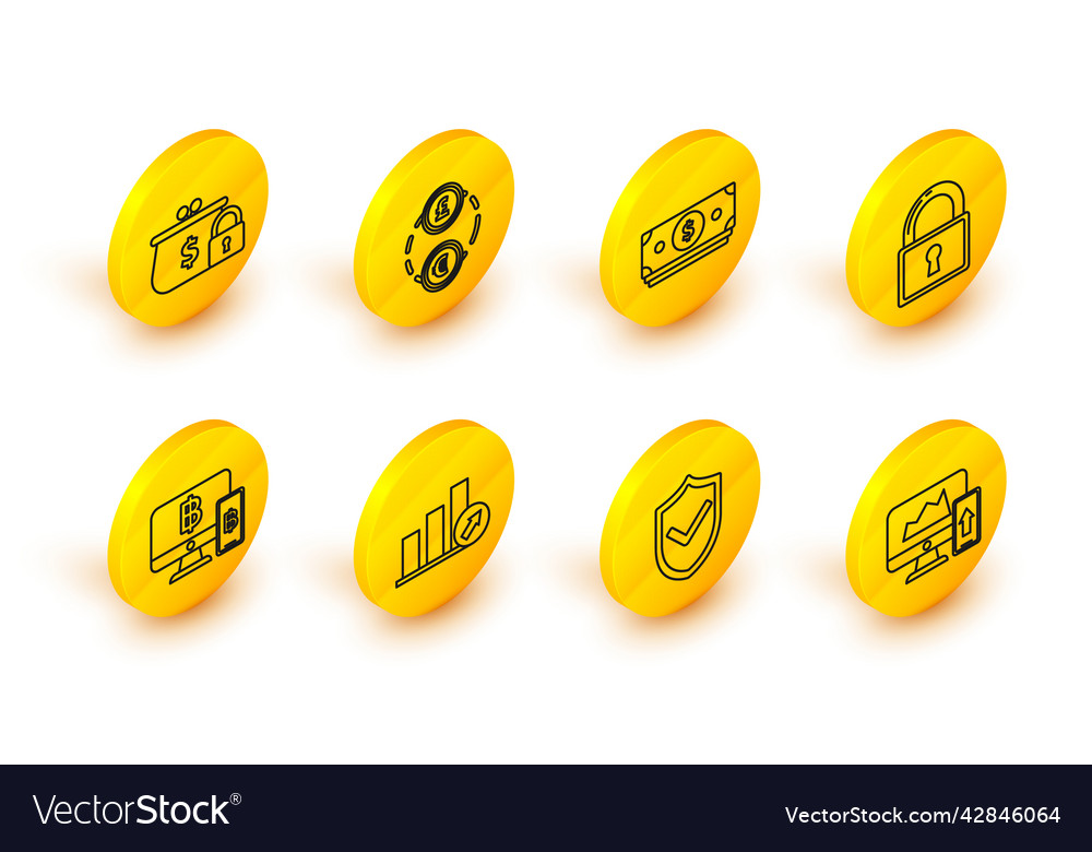 Set line financial chart or graph on the computer vector image Set line financial chart or graph on the computer