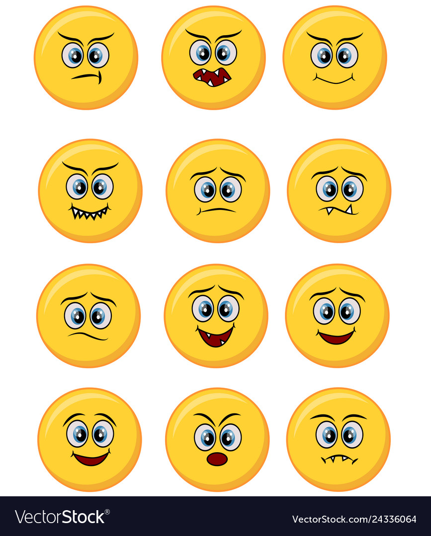 Set of happy smile laughing joyful sad angry Vector Image