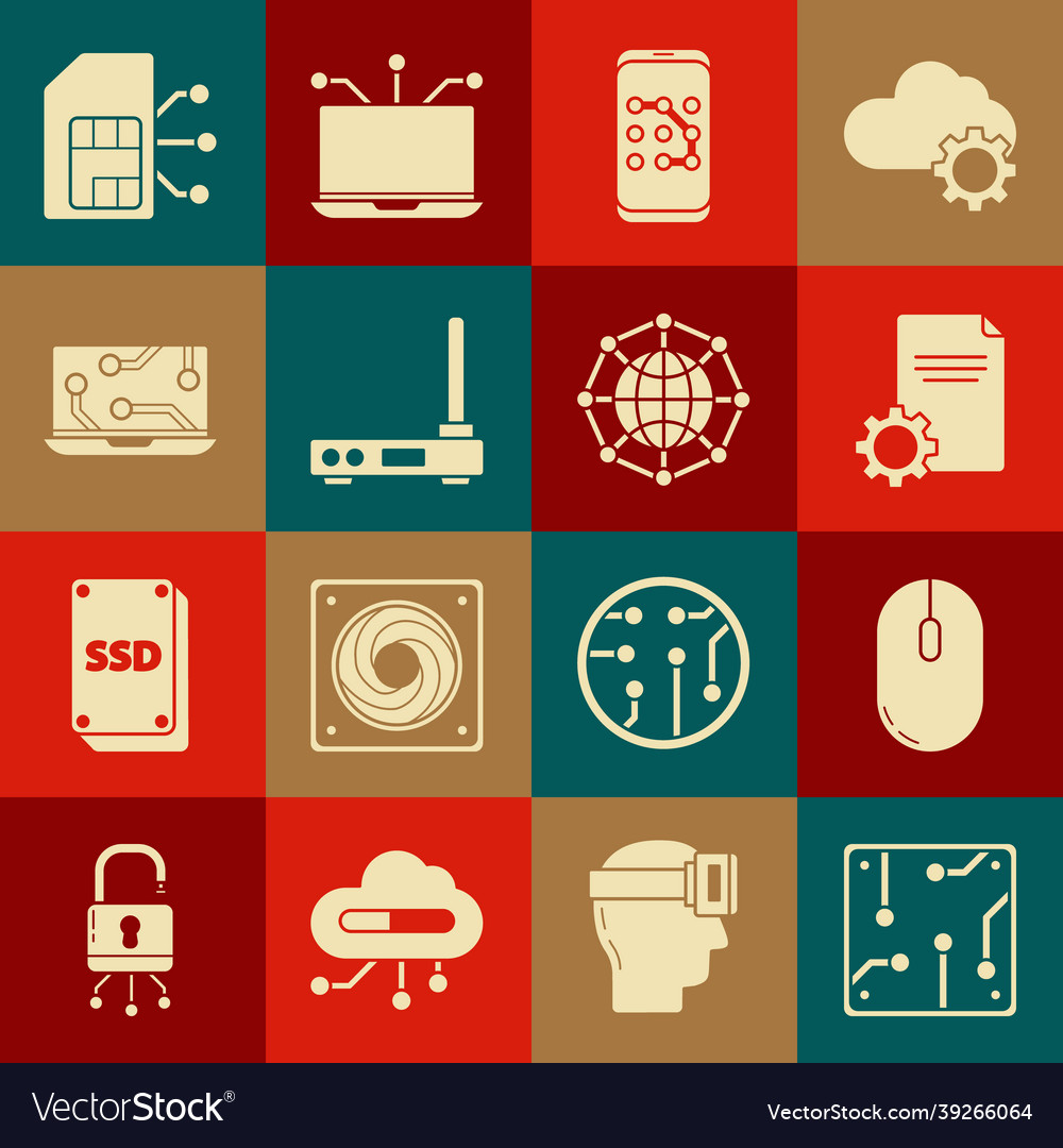 Set processor computer mouse file document vector image Set processor computer mouse file document