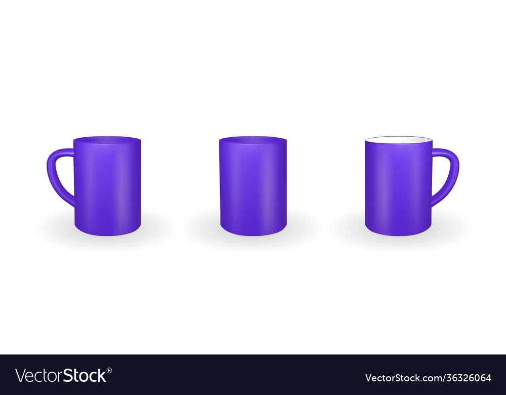 Set realistic purple mug on a white background