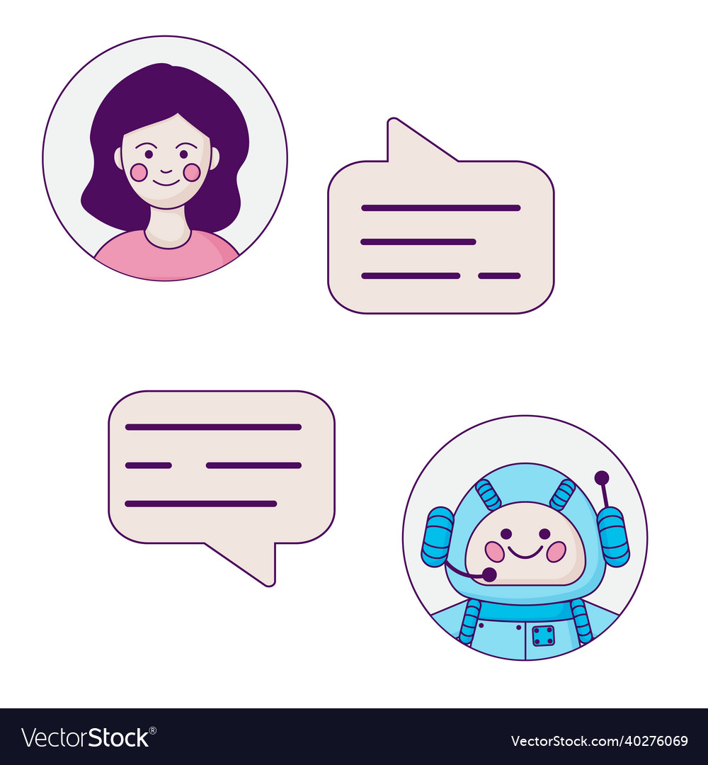 Chatbot concept man chatting with chat bot vector image Chatbot concept man chatting with chat bot