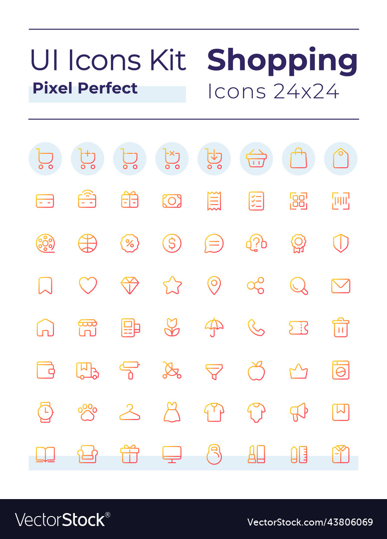 E commerce pixel perfect gradient linear ui icons vector image E commerce pixel perfect gradient linear ui icons