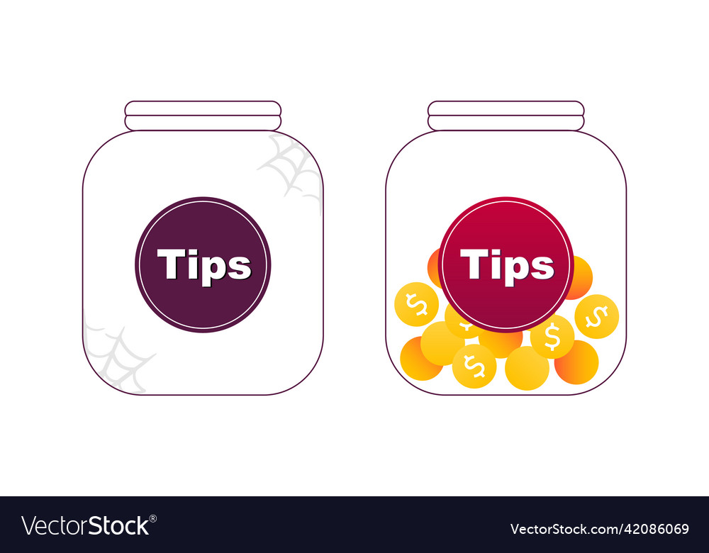 Empty tips jar and filled with golden coi Vector Image