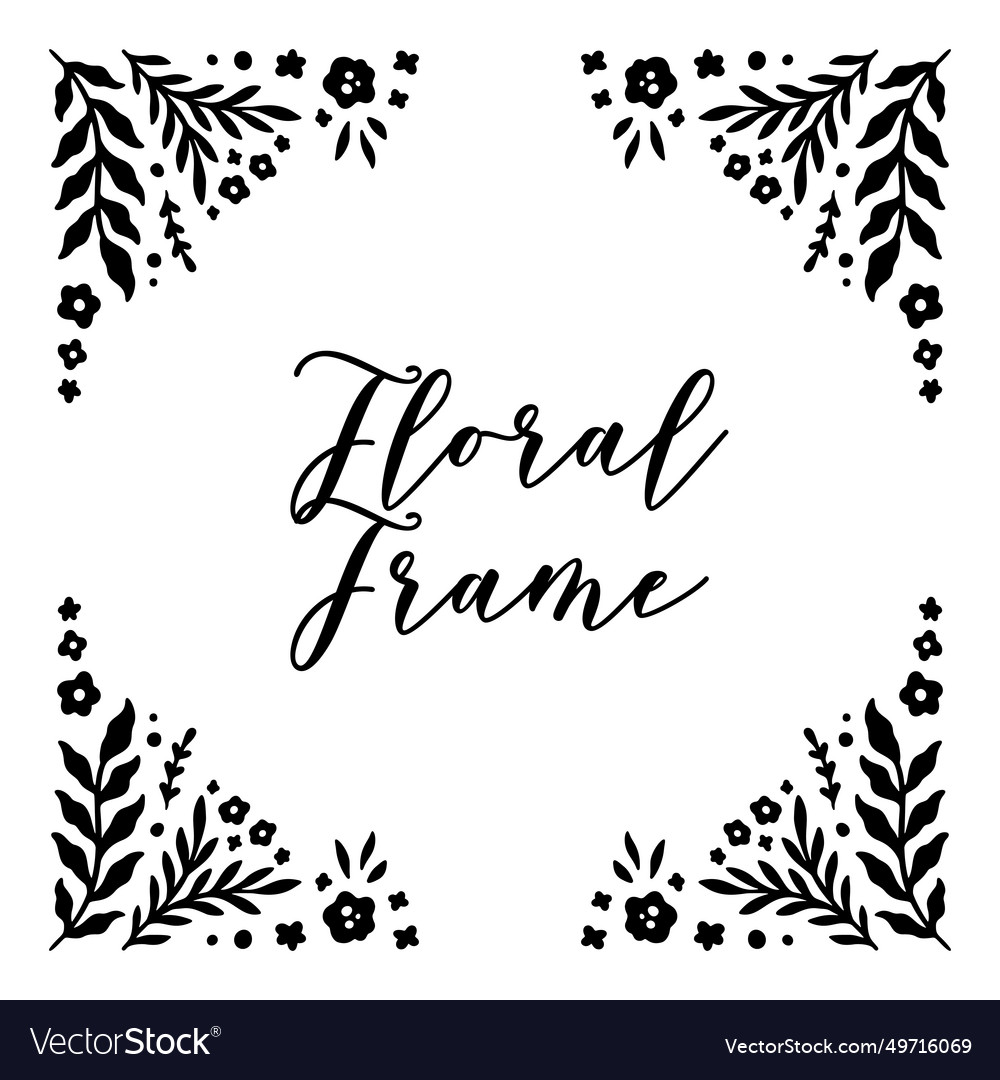 Floral handdrawn corner frame set in retro curl
