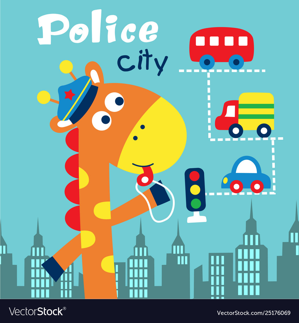 Giraffe police cute cartoon Royalty Free Vector Image