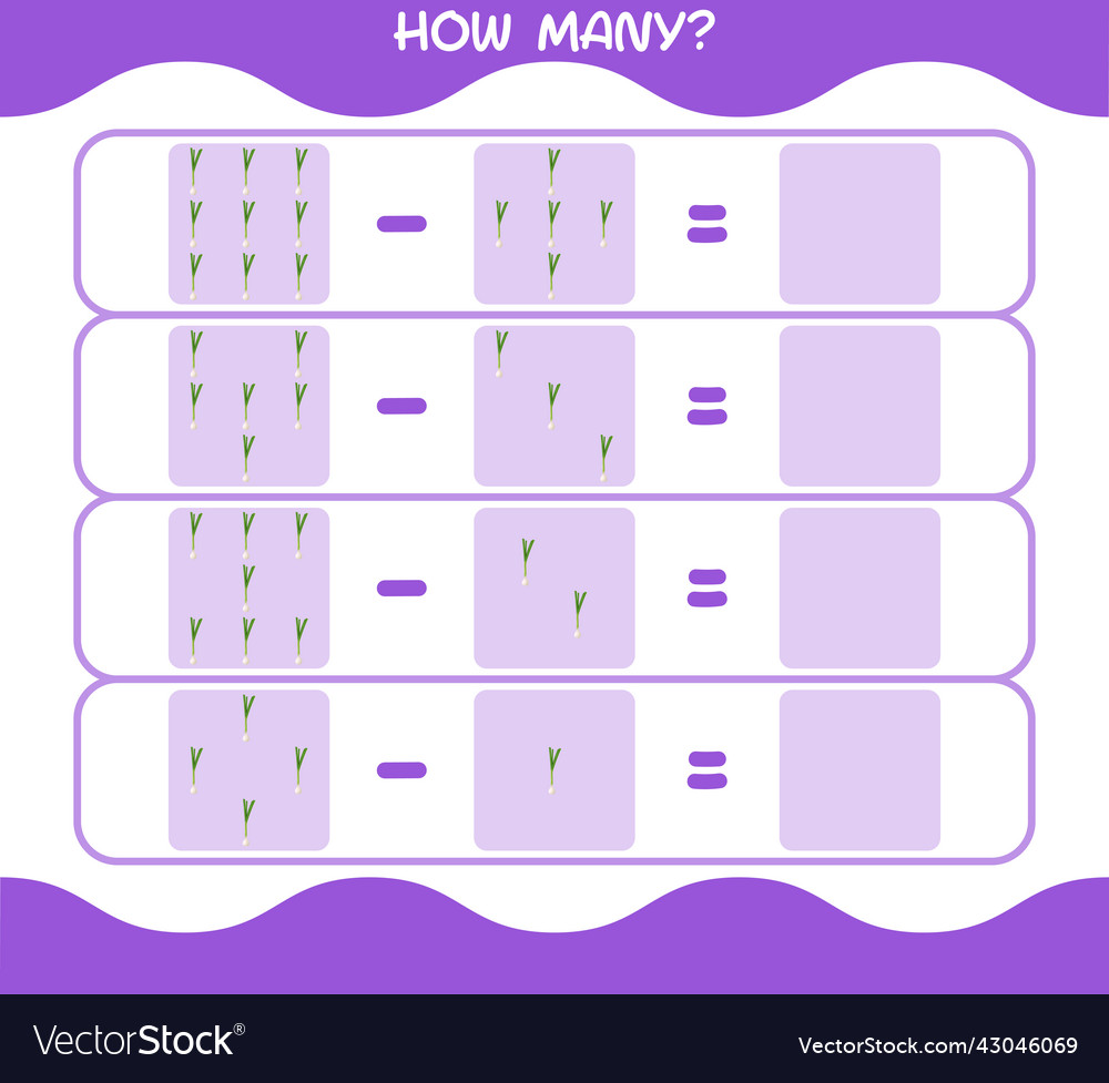 How many cartoon spring onion counting game Vector Image How many cartoon spring onion counting game