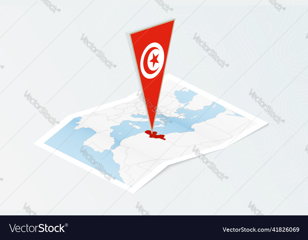 Isometric paper map of tunisia with triangular