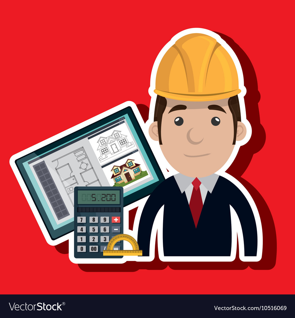 Man architect protractor calculator