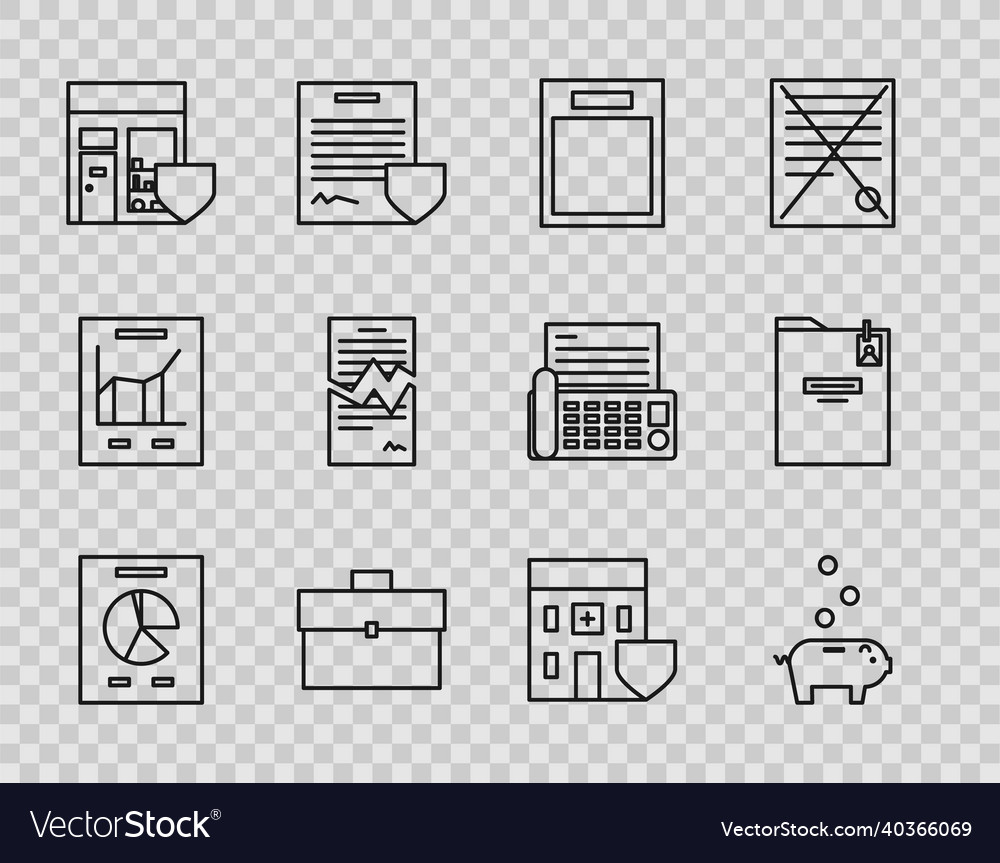 Set line document with graph chart piggy bank vector image Set line document with graph chart piggy bank