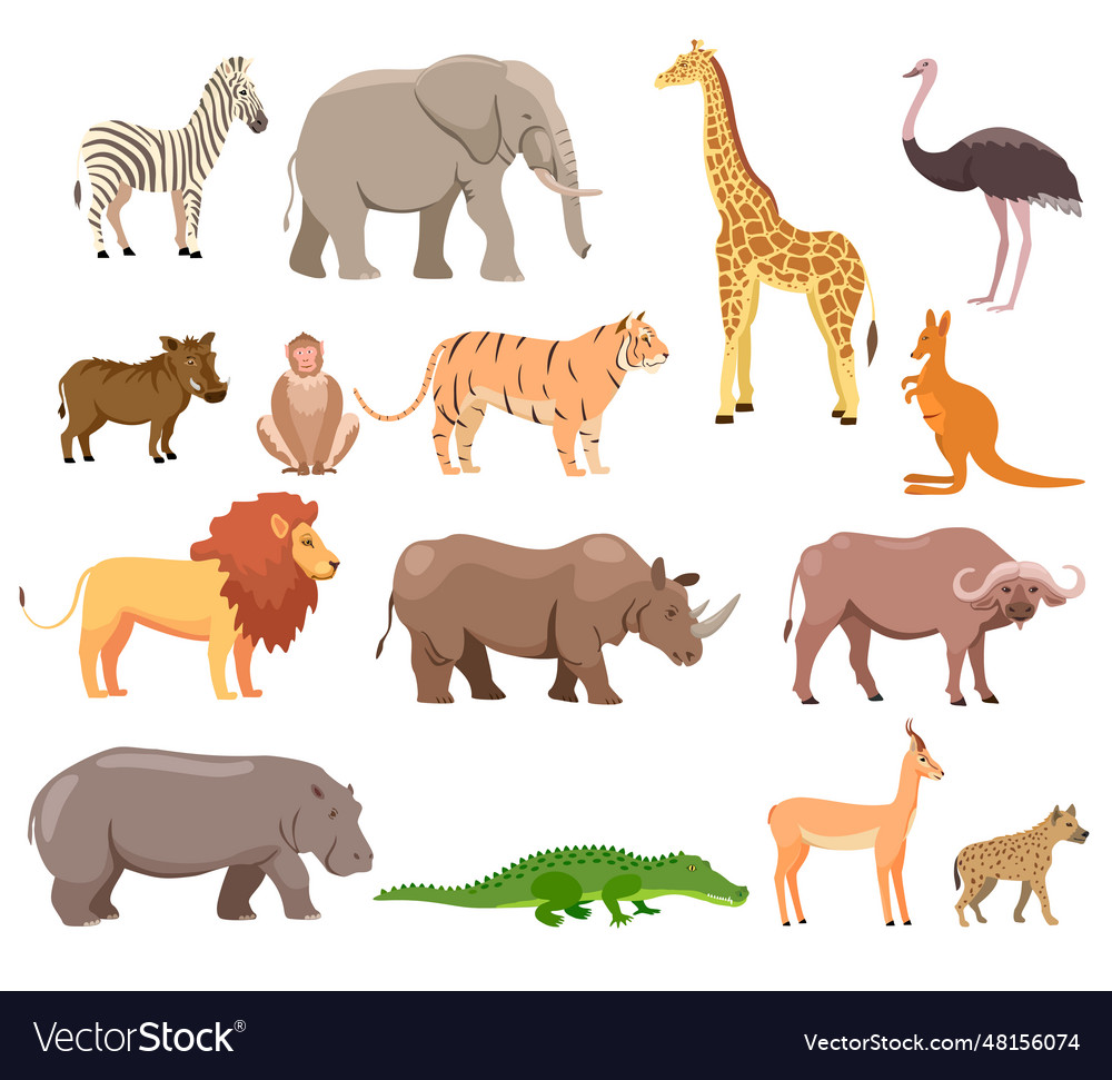 African animals set wild jungle fauna elephant Vector Image