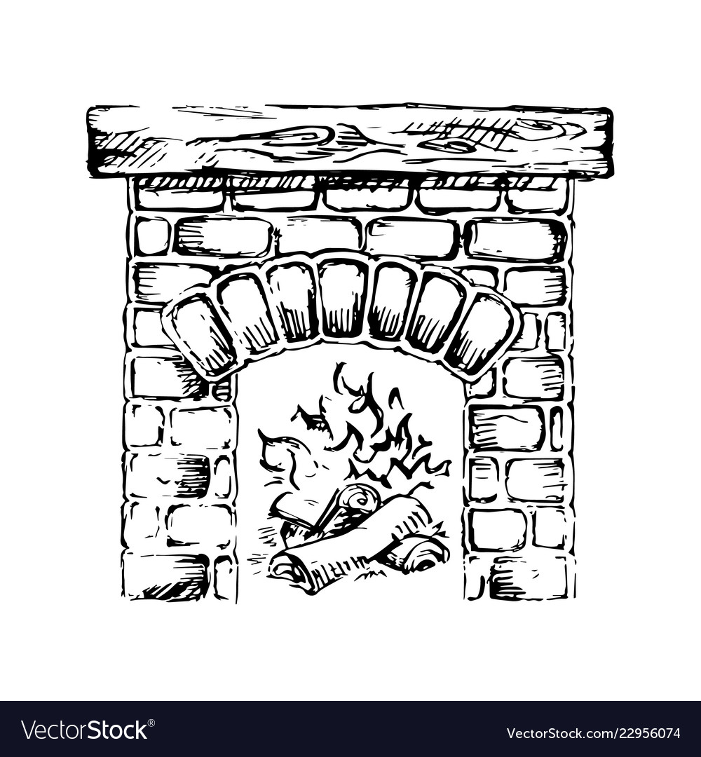 Brick Fireplace And Wood Burning Royalty Free Vector Image