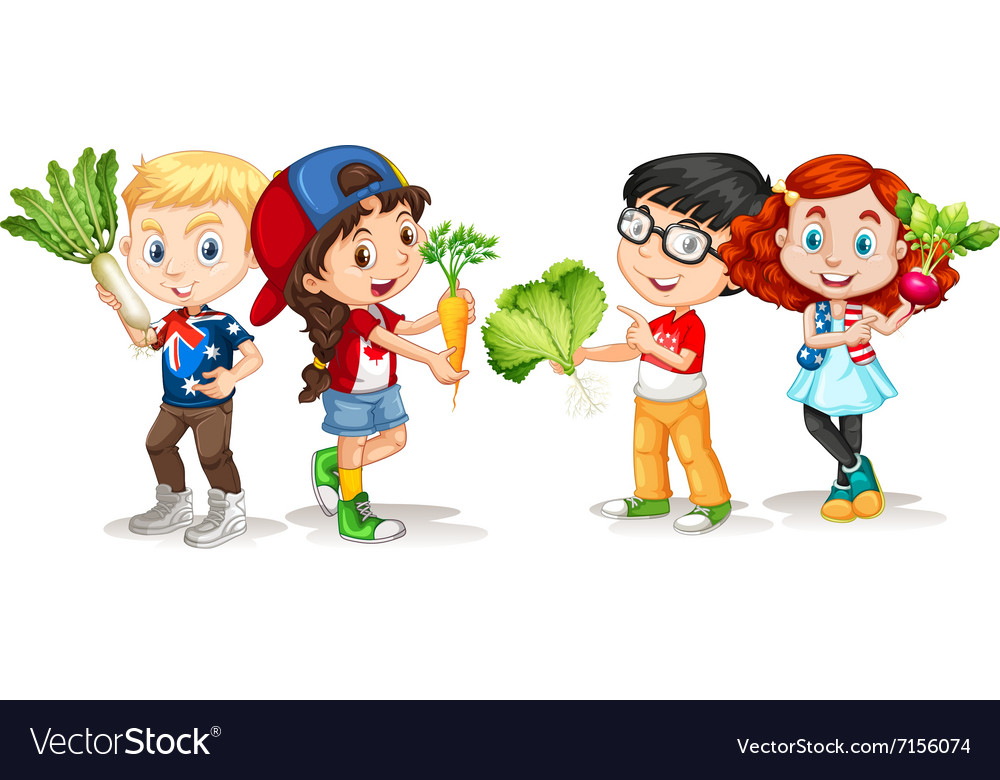 Children Holding Fresh Vegetables Royalty Free Vector Image