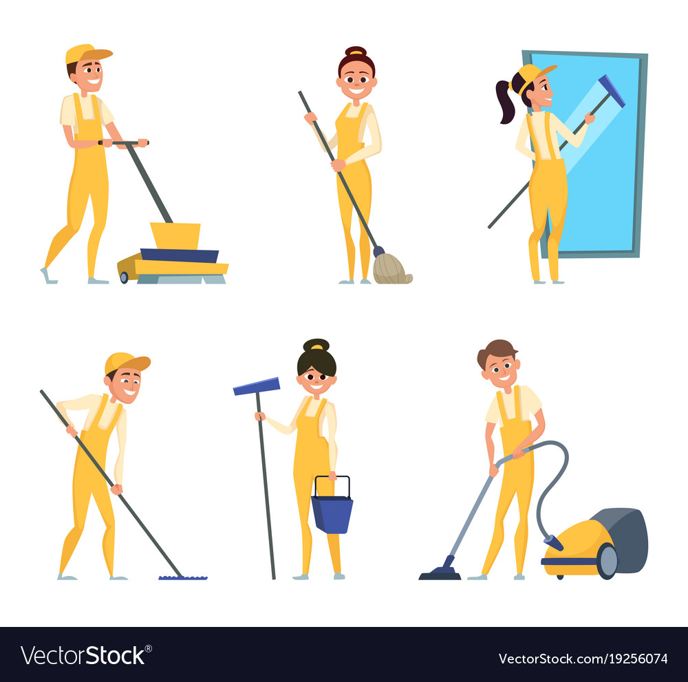 Funny characters cleaning or technician service Vector Image