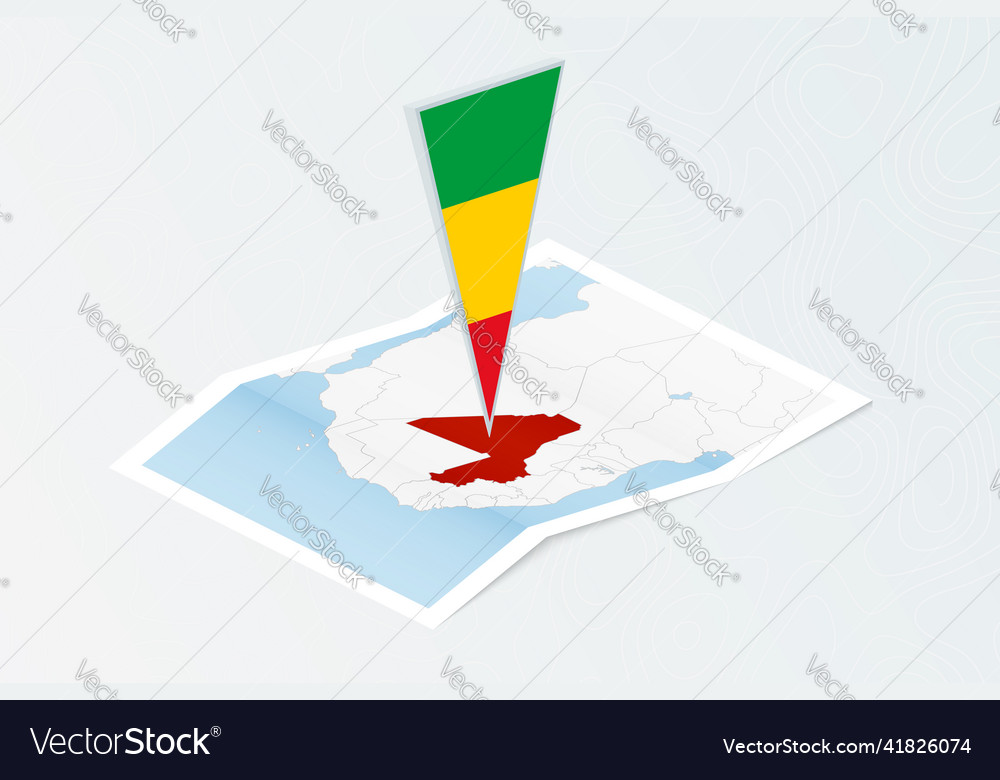 Isometric paper map of mali with triangular flag vector image Isometric paper map of mali with triangular flag