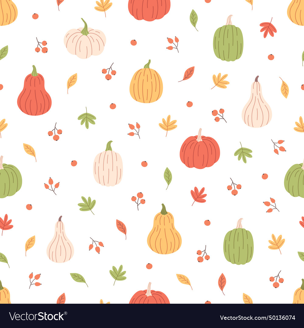 Pumpkins with autumn leaves seamless pattern Vector Image