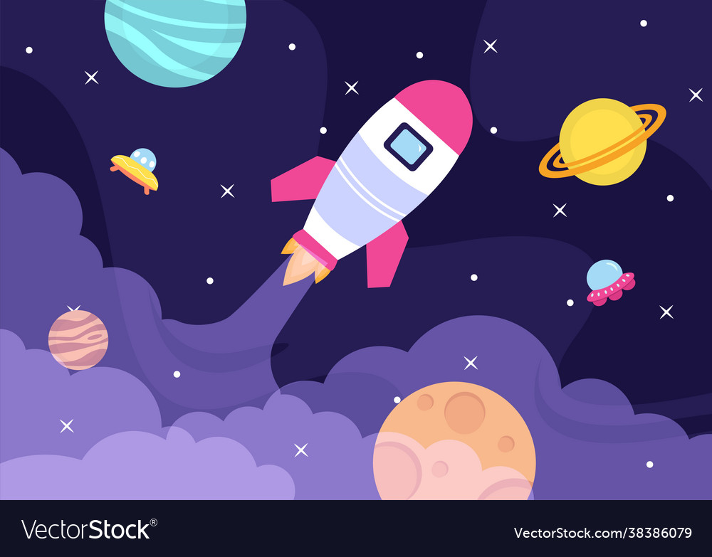 Astronaut with rocket for explore in outer space vector image Astronaut with rocket for explore in outer space
