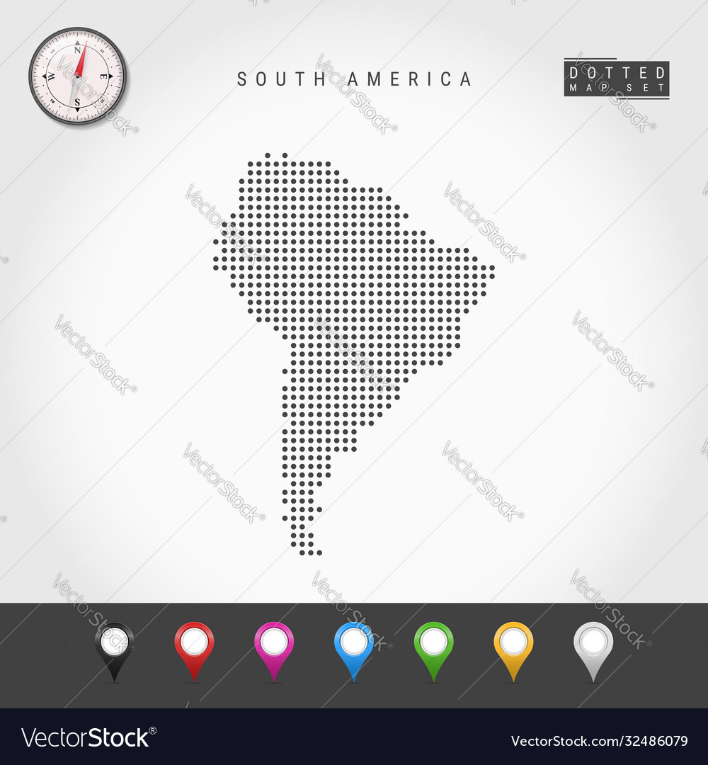 Dots map south america simple silhouette vector image Dots map south america simple silhouette