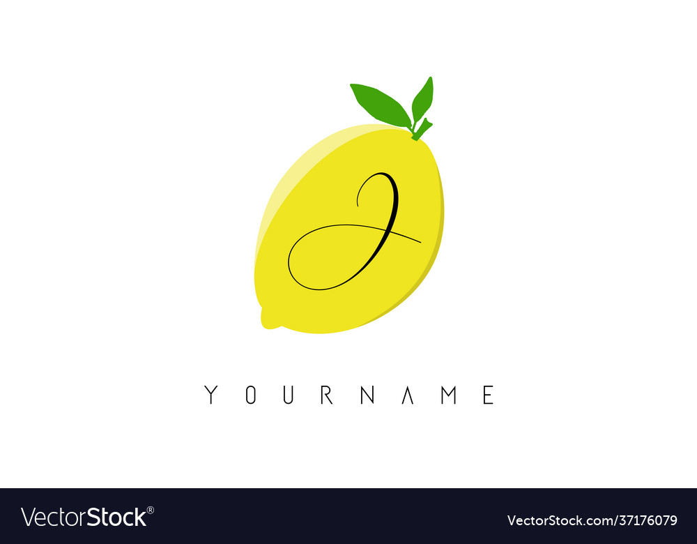 Handwritten J Etter Logo Design With Lemon Vector Image