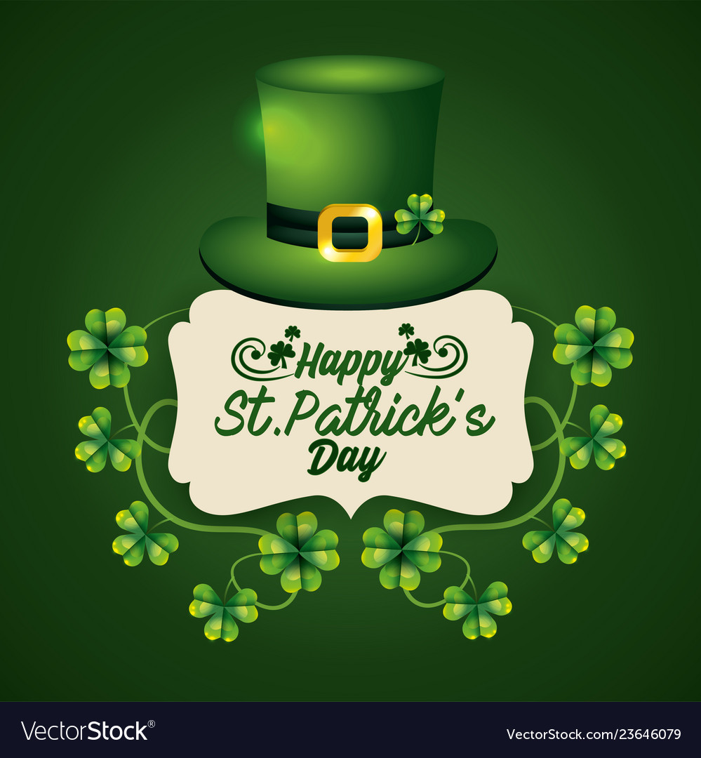 Label with st patrick hat and clovers