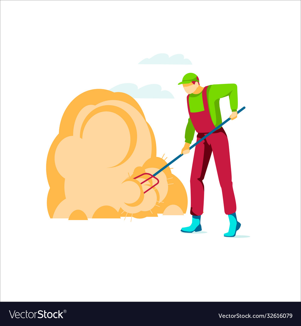 Man farmer moving hay in haystack with pitchfork Vector Image Man farmer moving hay in haystack with pitchfork